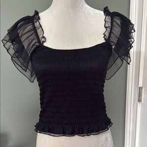 Charmed Hearts Black Smocked Crop Top – Size M